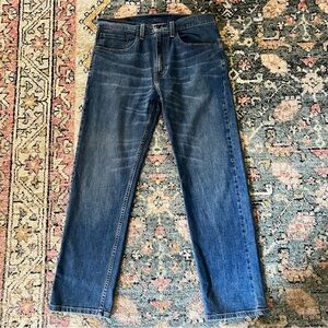 Levi’s 505 Straight Leg Medium Wash Whisker Stretch Denim Jeans Sz 34 x 30